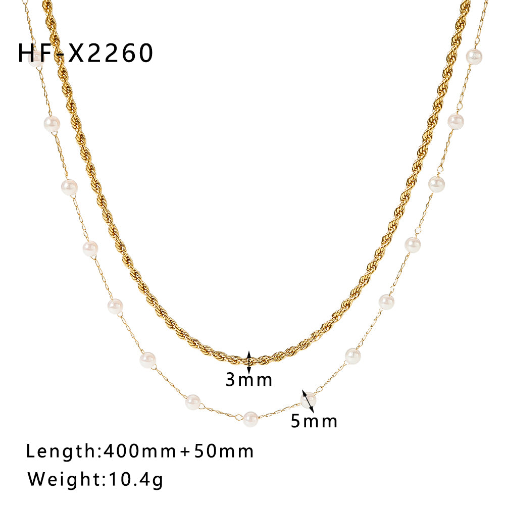 Vintage Style Simple Style Round Stainless Steel Plating Inlay Artificial Pearls 18k Gold Plated Necklace