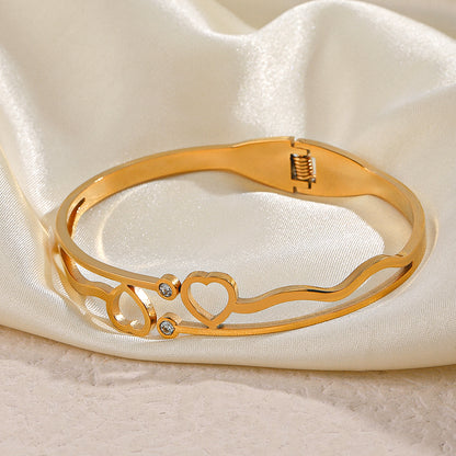 Ig Style Heart Shape Stainless Steel Plating Inlay Zircon Gold Plated Bangle