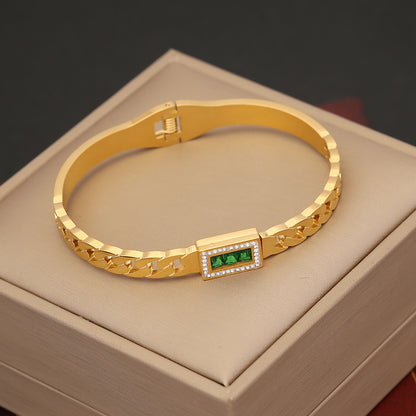 Sweet Round Stainless Steel Plating Inlay Zircon Bangle