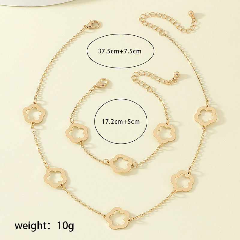 Europe And America Cross Border New Five-leaf Flower Bracelet Necklace Set Female Hollow Small Flower X Niche Design Factory Wholesale