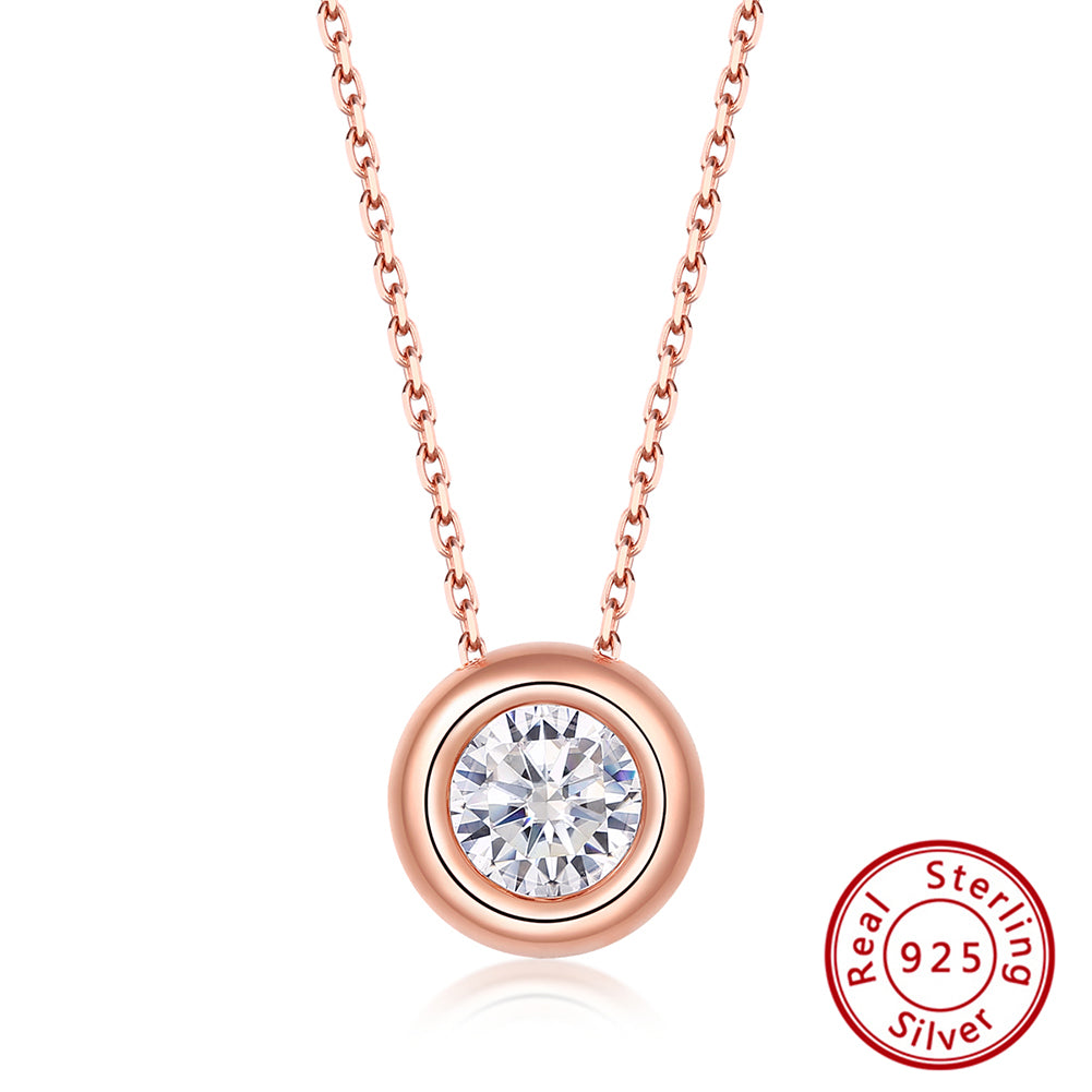 Modern Style Simple Style Classic Style Round Sterling Silver 14k Gold Plated Rose Gold Plated White Gold Plated Zircon Pendant Necklace In Bulk