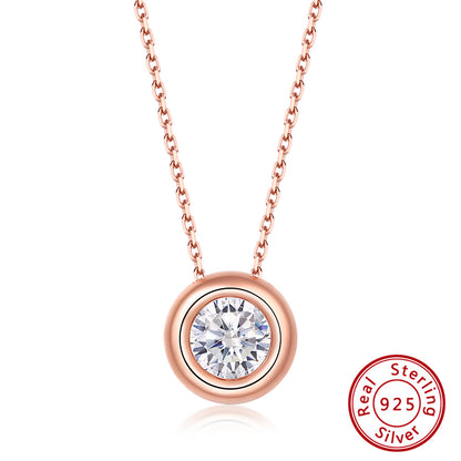 Modern Style Simple Style Classic Style Round Sterling Silver 14k Gold Plated Rose Gold Plated White Gold Plated Zircon Pendant Necklace In Bulk