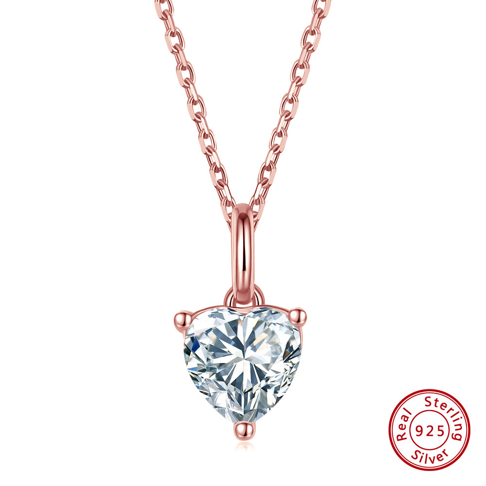 Casual Modern Style Classic Style Heart Shape Sterling Silver 14k Gold Plated Rose Gold Plated White Gold Plated Zircon Pendant Necklace In Bulk