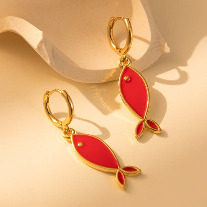 1 Pair Casual Simple Style Fish Enamel Plating Alloy Copper Drop Earrings