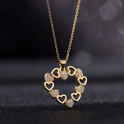 Europe And America Cross Border Love Pendant Necklace Micro-inlaid Color Zircon Clavicle Chain Geometric Girl Pendant Heart-shaped Necklace