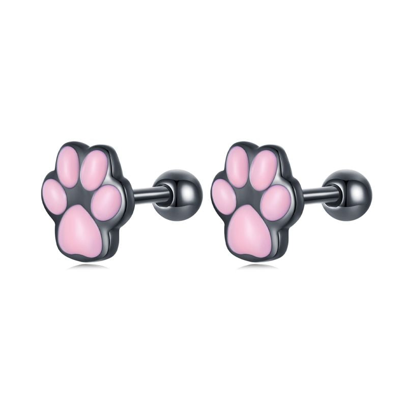 1 Pair Cartoon Style Cute Paw Print Sterling Silver Ear Studs