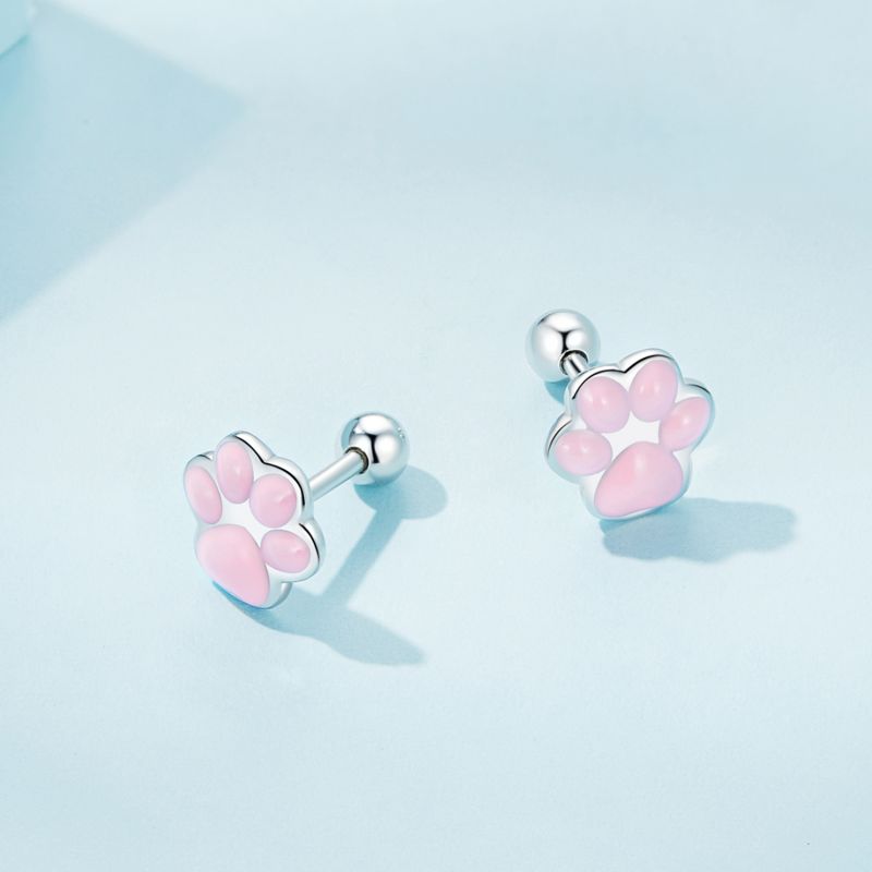 1 Pair Cartoon Style Cute Paw Print Sterling Silver Ear Studs