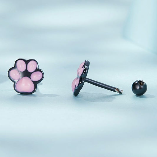 1 Pair Cartoon Style Cute Paw Print Sterling Silver Ear Studs