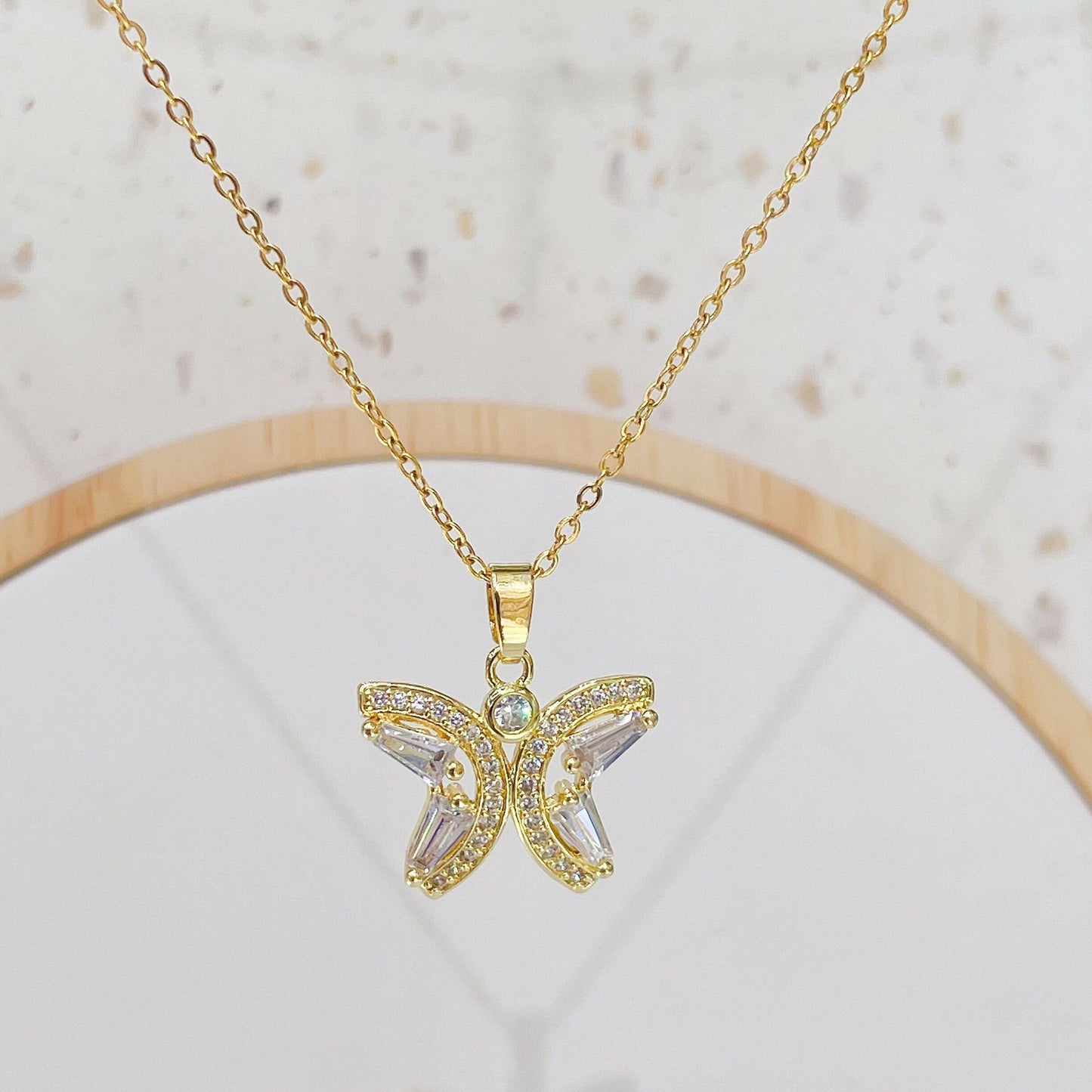 Ig Style Casual Butterfly Titanium Steel Copper Plating Inlay Zircon Pendant Necklace