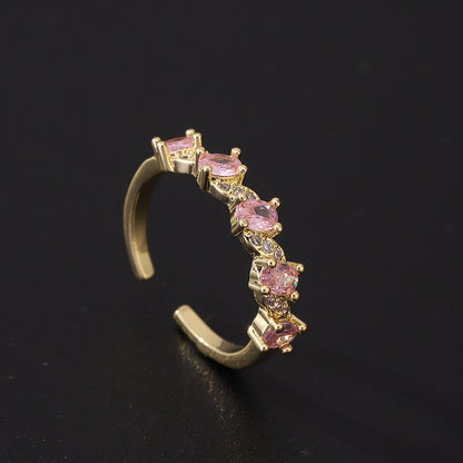 Cute Romantic Style Pink Zircon Ring Affordable Luxury Fashion Open Adjustable Ring Women's Retro Creative Design