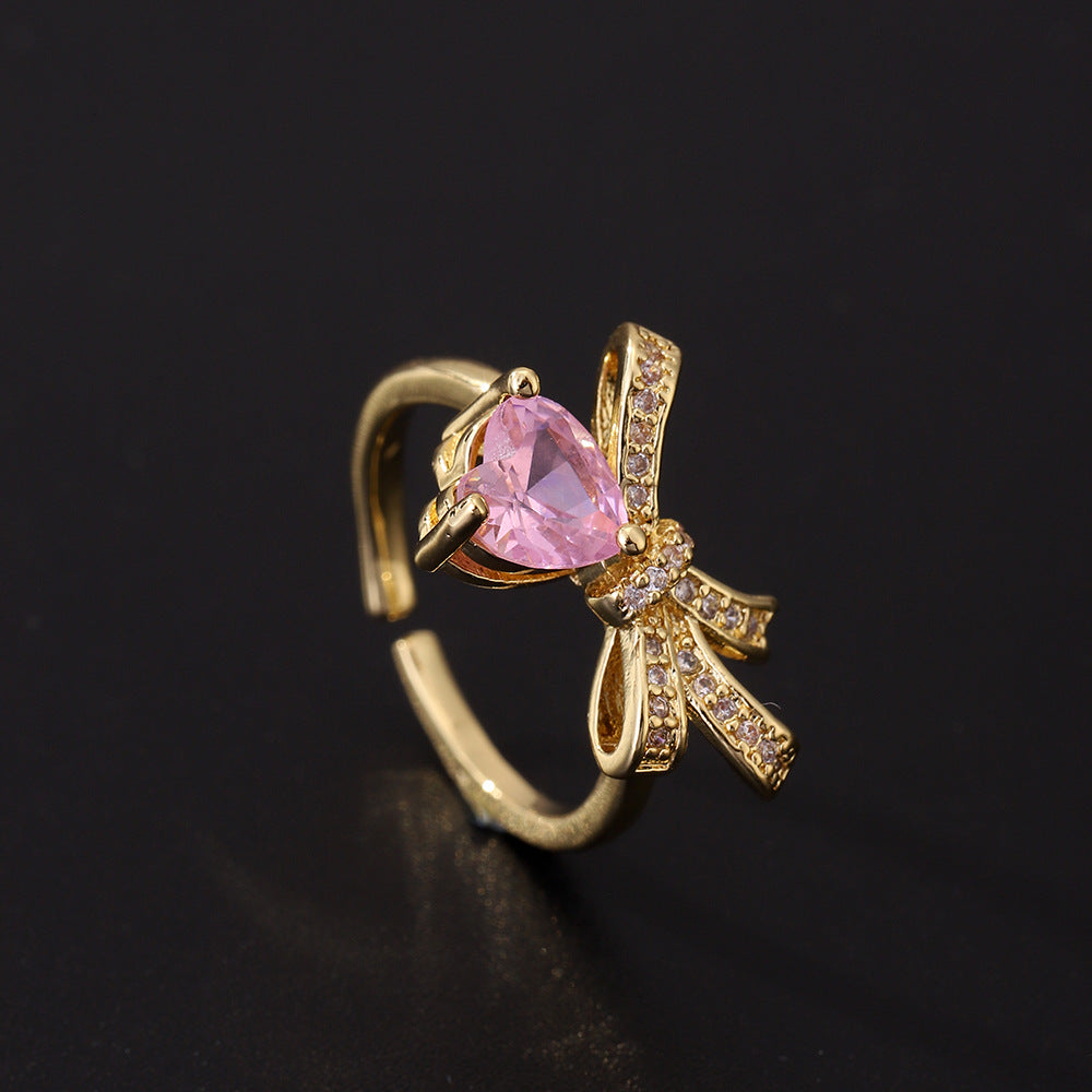 Cute Romantic Style Pink Zircon Ring Affordable Luxury Fashion Open Adjustable Ring Women's Retro Creative Design