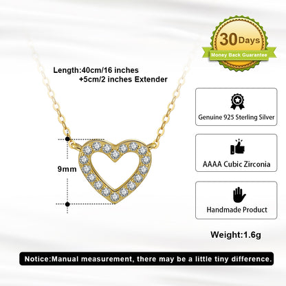 Simple Style Classic Style Heart Shape Sterling Silver 14k Gold Plated Rose Gold Plated White Gold Plated Zircon Pendant Necklace In Bulk