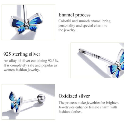 1 Pair Ig Style Handmade Butterfly Sterling Silver Ear Studs