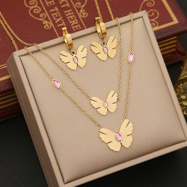Romantic Commute Butterfly Stainless Steel Plating Inlay Artificial Diamond Bracelets Earrings Necklace
