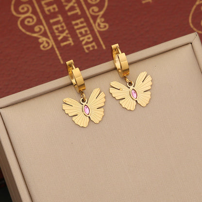Romantic Commute Butterfly Stainless Steel Plating Inlay Artificial Diamond Bracelets Earrings Necklace
