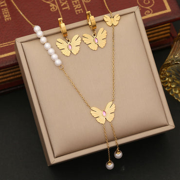 Ig Style Romantic Butterfly Stainless Steel Plating Inlay Artificial Diamond Bracelets Earrings Necklace