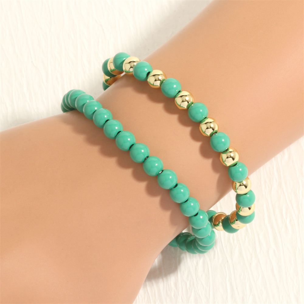 Solid Color Round Copper Beaded Plating Gold Plated Bracelets