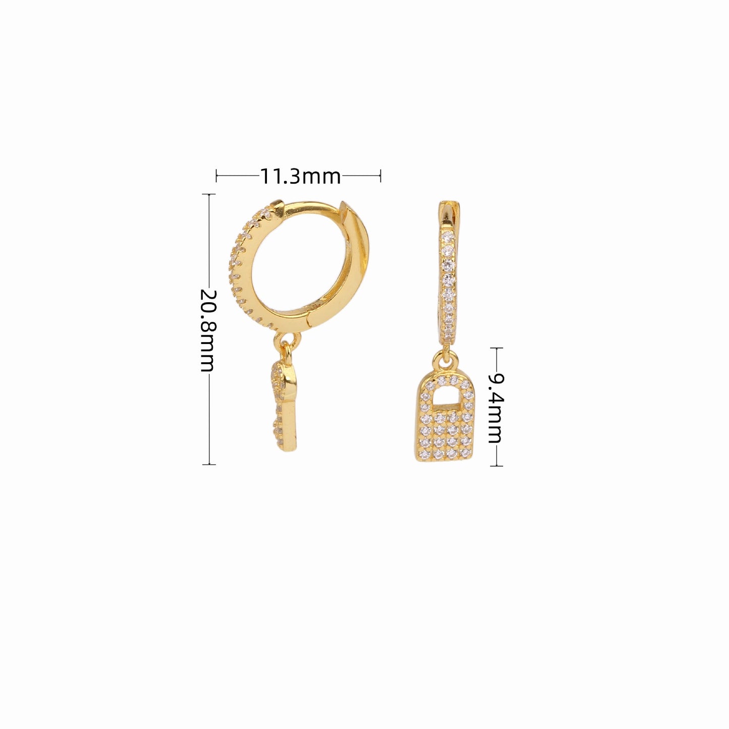 1 Pair Casual Simple Style Key Lock Asymmetrical Plating Inlay Sterling Silver Zircon White Gold Plated Gold Plated Drop Earrings