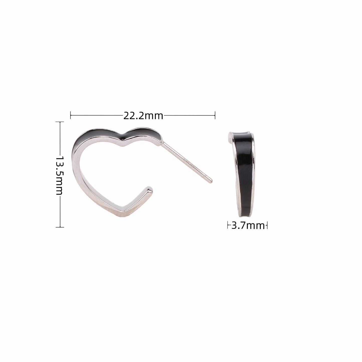 1 Pair Simple Style Heart Shape Epoxy Plating Sterling Silver Ear Studs