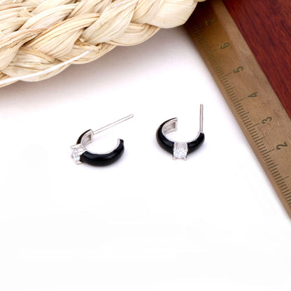 1 Pair Simple Style C Shape Epoxy Inlay Sterling Silver Gem Earrings