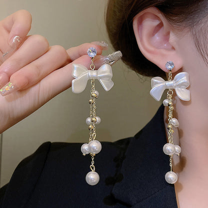 1 Pair Elegant Vintage Style Bow Knot Beaded Alloy Drop Earrings