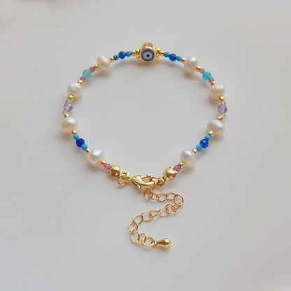 Ig Style Devil's Eye Turquoise Freshwater Pearl Seed Bead Beaded Knitting Plating 18k Gold Plated Women's Bracelets