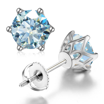 Shiny Round Sterling Silver Inlay Moissanite Ear Studs