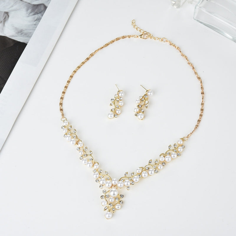 Simple Style Round Gold Plated Artificial Pearls Rhinestones Imitation Pearl Alloy Rhinestone Wholesale Jewelry Set