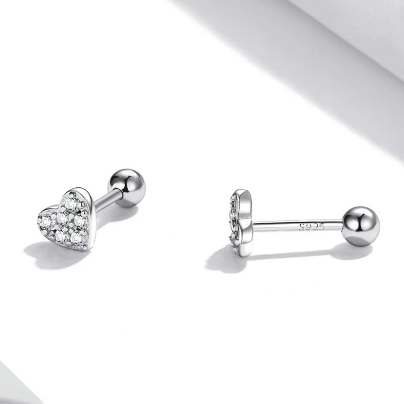 1 Pair Simple Style Heart Shape Inlay Sterling Silver Zircon Ear Studs