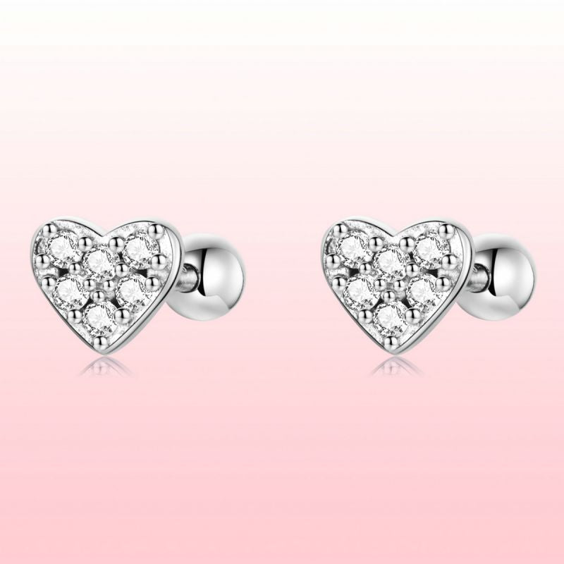 1 Pair Simple Style Heart Shape Inlay Sterling Silver Zircon Ear Studs