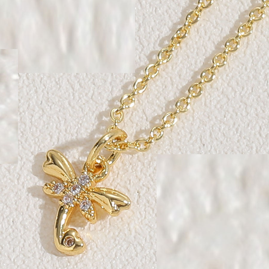 Copper Bag Golden Butterfly Dragonfly Pendant Clavicle Chain Female  New 14k Real Gold Minority Simple Necklace Ornament