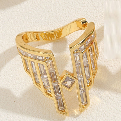 Exaggerated Simple Style Commute Penguin Wings Copper Plating Inlay Zircon 14k Gold Plated White Gold Plated Open Rings