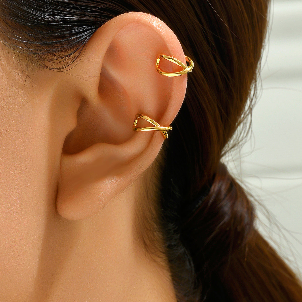 1 Pair Punk Cool Style C Shape Solid Color Plating Inlay Copper Rhinestones 18k Gold Plated Ear Cuffs