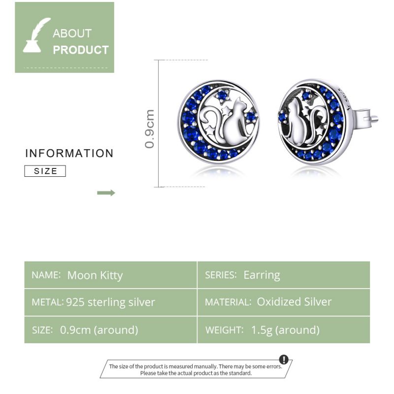 Moonlight Cat S925 Silver Stud Earrings