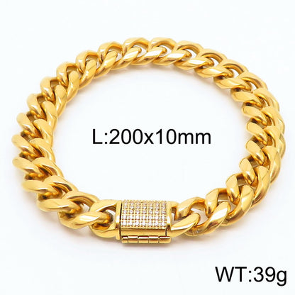 Hip-hop Lock Stainless Steel Plating Inlay Artificial Diamond 18k Gold Plated Men's Necklace