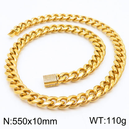 Hip-hop Lock Stainless Steel Plating Inlay Artificial Diamond 18k Gold Plated Men's Necklace