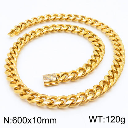 Hip-hop Lock Stainless Steel Plating Inlay Artificial Diamond 18k Gold Plated Men's Necklace