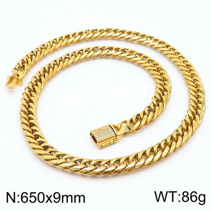 Hip-hop Lock Stainless Steel Plating Inlay Artificial Diamond 18k Gold Plated Men's Necklace