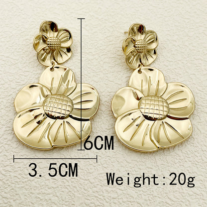 1 Pair Simple Style Artistic Commute Leaf Flower Polishing Plating Stainless Steel Gold Plated Ear Studs