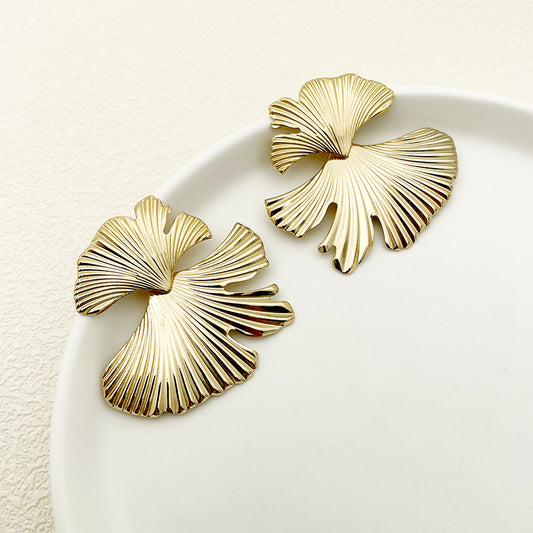 1 Pair Simple Style Artistic Commute Leaf Flower Polishing Plating Stainless Steel Gold Plated Ear Studs