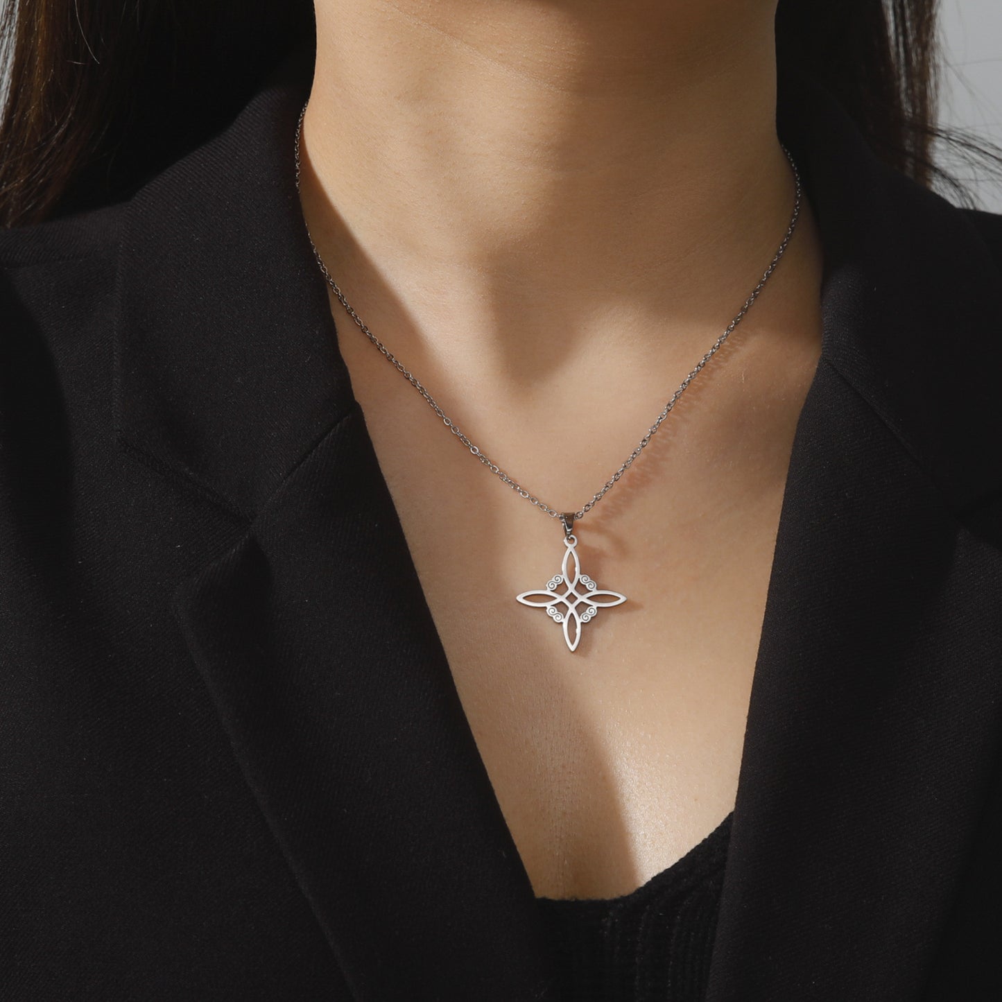 Foreign Trade New Irish Knot Cross Necklace European And American Popular Square Hollow Alloy Pendant Trend Necklace