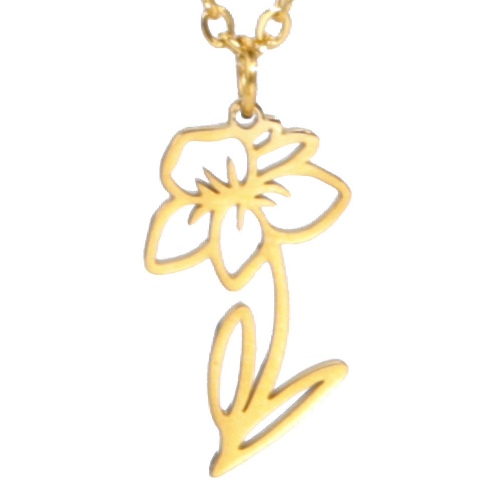 Simple 18k Real Gold Plating Non-fading Ten Birthday Month Flower 304 Material Diy Stainless Steel Pendant