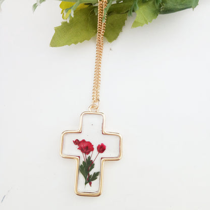 Vintage Style Cross Leaves Flower Alloy Epoxy Women's Necklace