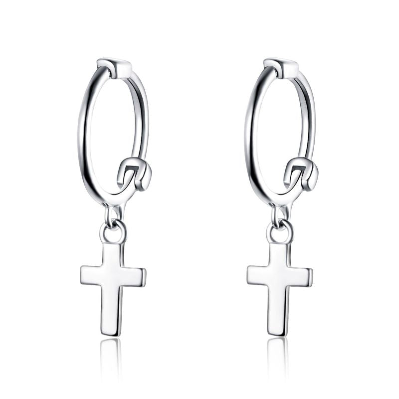 1 Pair Simple Style Cross Sterling Silver Drop Earrings