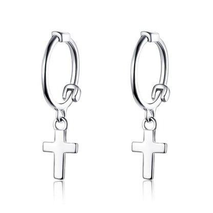 1 Pair Simple Style Cross Sterling Silver Drop Earrings