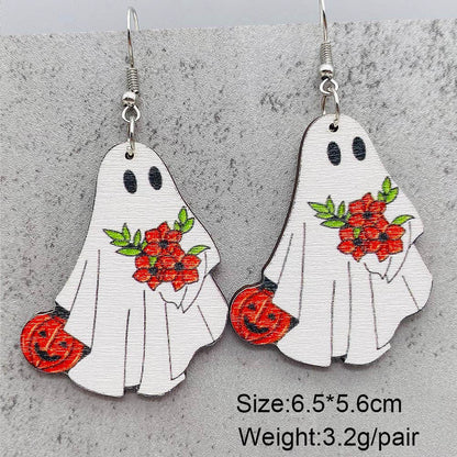 Wholesale Jewelry Funny Streetwear Halloween Pattern Spider Wood Drop Earrings