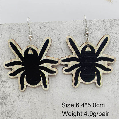 Wholesale Jewelry Funny Streetwear Halloween Pattern Spider Wood Drop Earrings