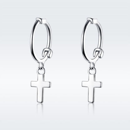 1 Pair Simple Style Cross Plating Sterling Silver Silver Plated Drop Earrings