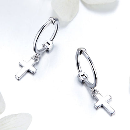 1 Pair Simple Style Cross Sterling Silver Drop Earrings