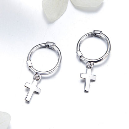 1 Pair Simple Style Cross Sterling Silver Drop Earrings